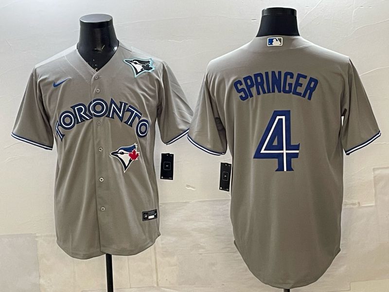 Men 2025 Nike Toronto Blue Jays #4 Springer Grey Game MLB Jersey 04